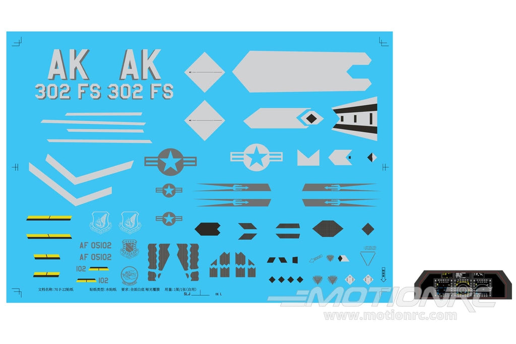 Freewing 70mm F-22 Raptor Decal Sheet FJ2221107