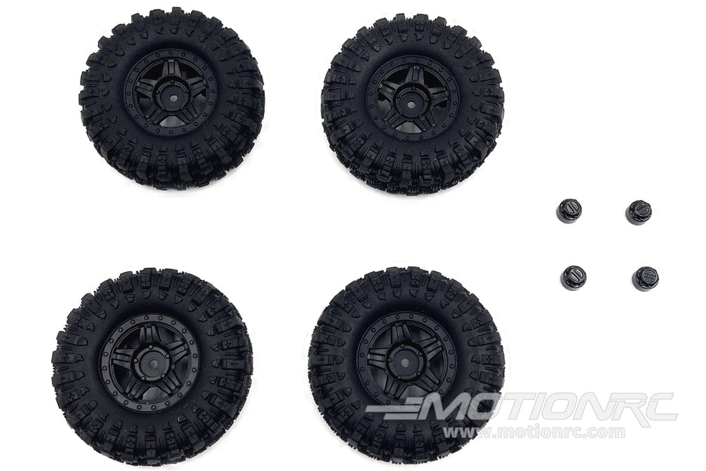 Hobby Plus 1/18 Scale Black Deep Star 1.2" Beadlock Wheel/Mudder XL Tire Set HBP240506