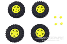 Load image into Gallery viewer, Hobby Plus 1/18 Scale Yellow Deep Star 1.2&quot; Beadlock Wheel/Mudder XL Tire Set HBP240507
