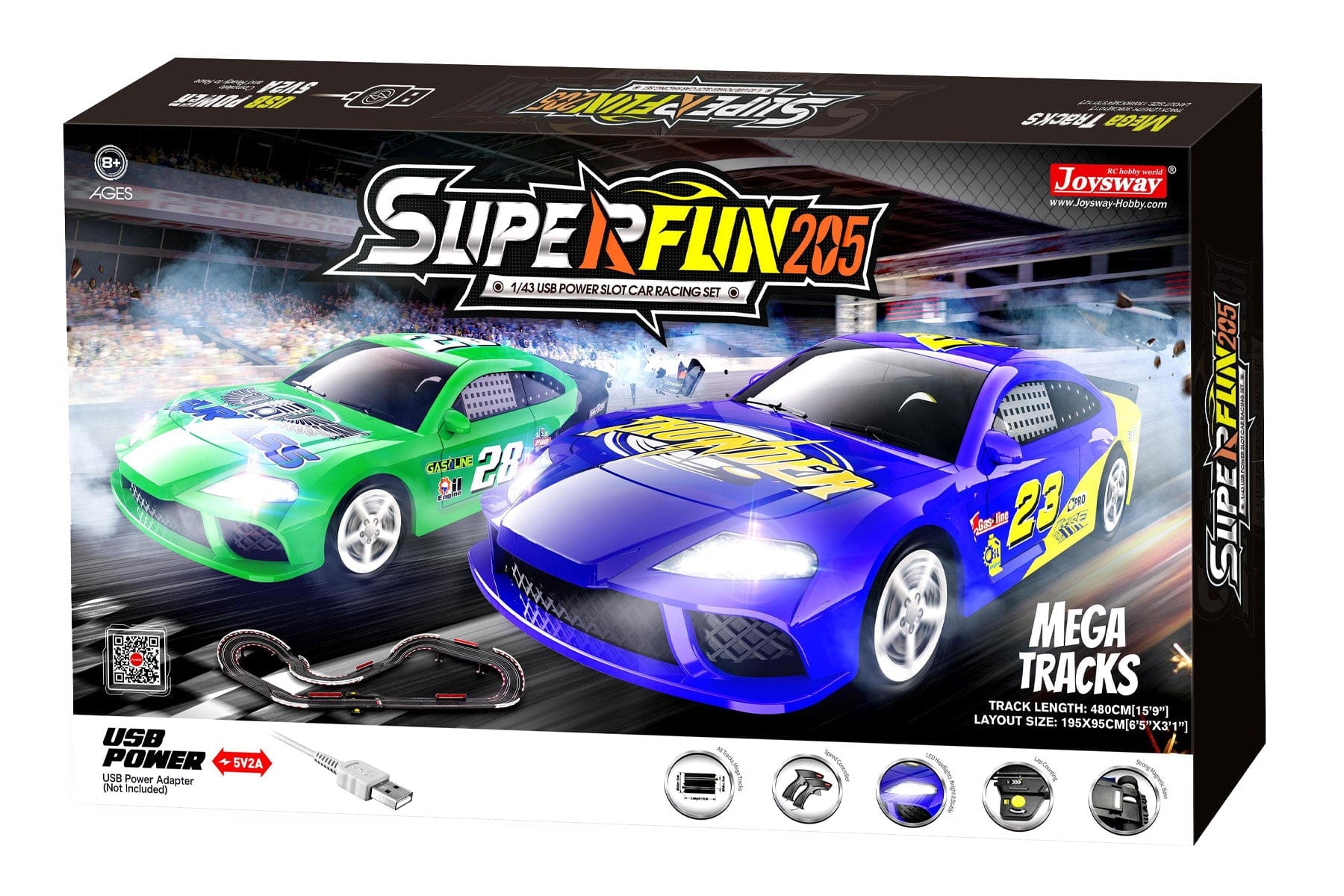 Joysway SuperFun 205 1/43 Scale USB-Powered Slot Car Set JSW9205