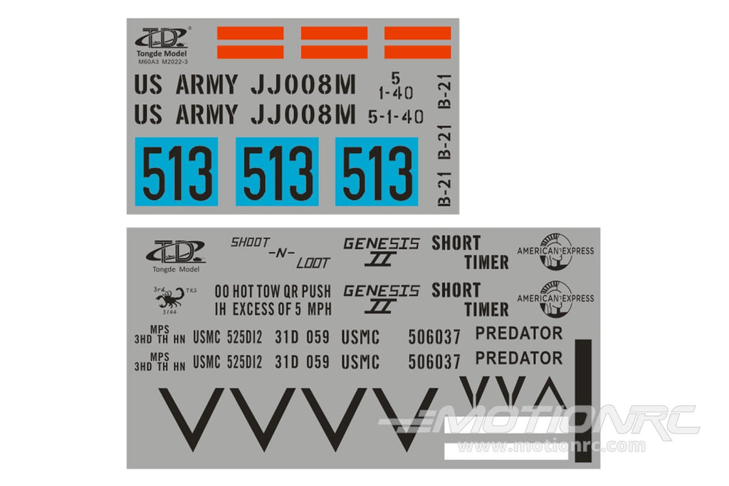 Tongde 1/16 Scale US M60A1/M60A3 Sticker Set TDE1000-107