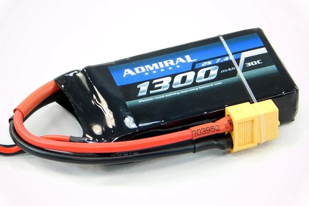 Admiral 1300mAh 2S 7.4V 30C LiPo Battery with XT60 Connector EPR13002X6