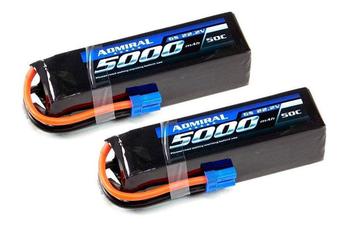 Admiral 5000mAh 6S 22.2V 50C LiPo Battery with EC5 Connector Multi-Pack (2 Batteries) ADM6024-008