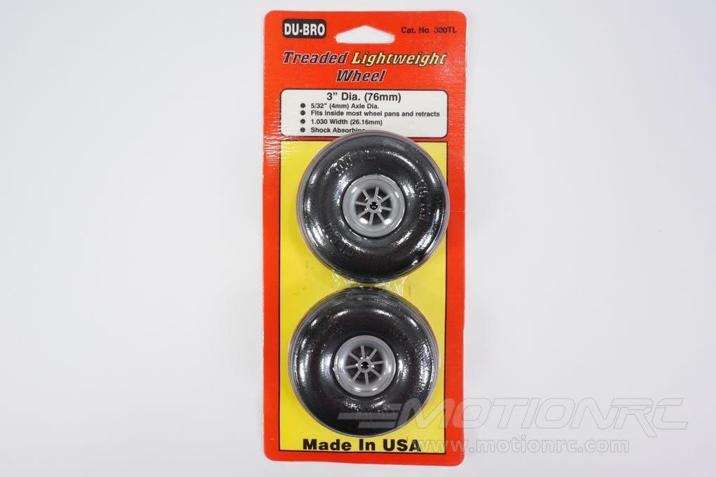 Du-Bro 76.2mm (3") x 25mm Treaded Lightweight PU Rubber Wheels for 4mm Axle (2 Pack) DUB300TL